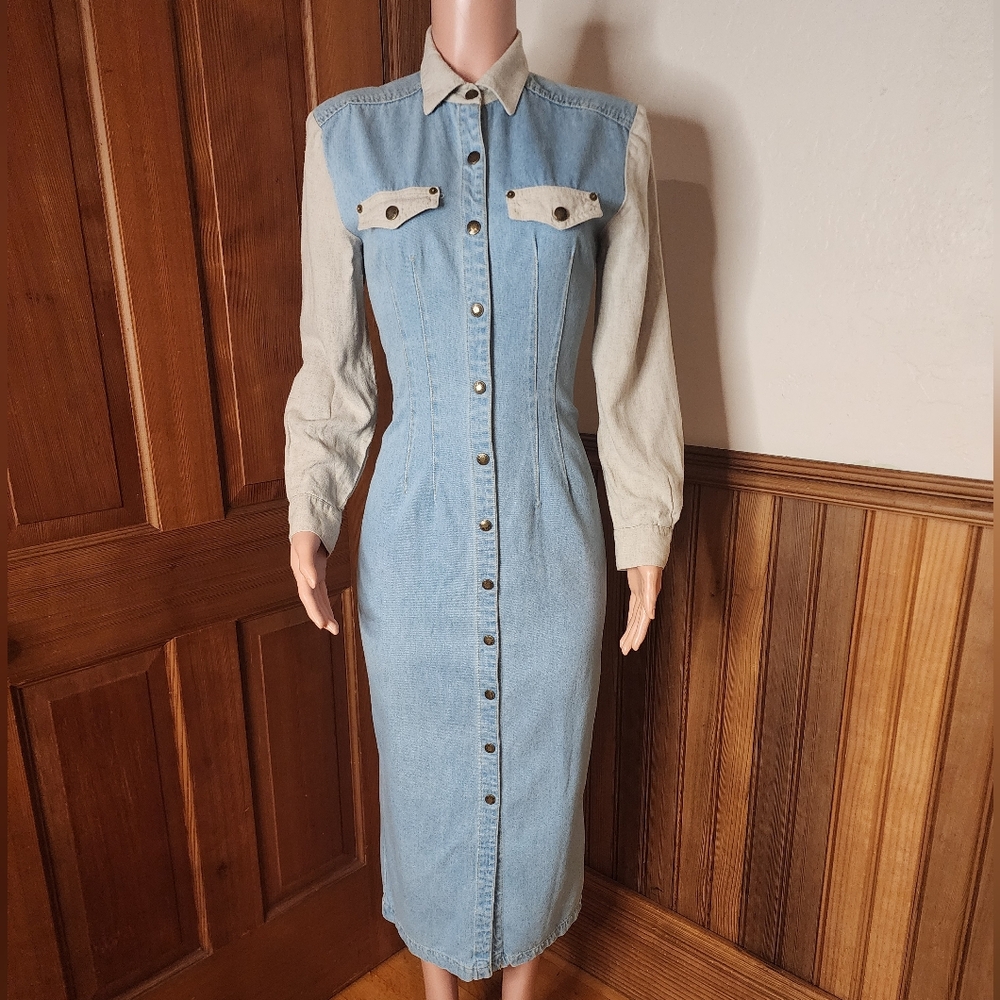 Vintage Paris Blues Light Blue Denim Dress Size 11 90s